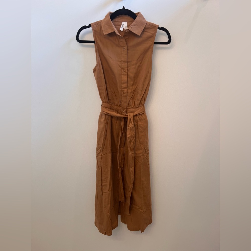 Pact 100% Organic Cotton Sunset Sleeveless Shirtdress in Brown Sugar - Picture 8 of 9